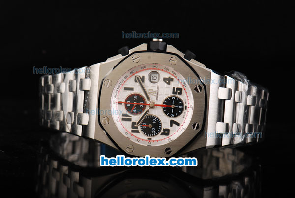 Audemars Piguet Royal Oak Offshore Panda Themes Swiss Valjoux 7750 Automatic Movement Full Steel with White Grid Dial and Black Numeral Markers-Big Calendar - Click Image to Close